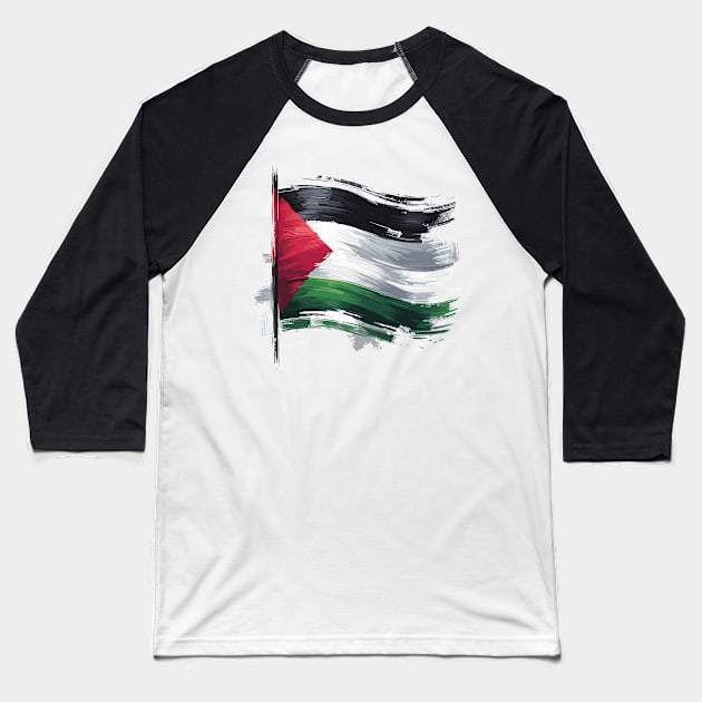 Abstract Brushstroke Palestinian Flag Baseball T-Shirt by Muslimory